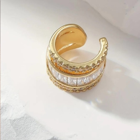 14K Gold-Plated Titanium T-Bar Earring with Clear Zircon Accents - Picture 2 of 6